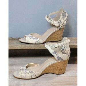 Cole Haan Women Shoes Sz 7.5 B SADIE LEATHER CORK WEDGE SANDALS Snakeskin